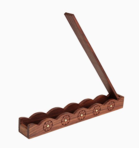 Rosewood Incense Stick Holder Burner with Incence Storage & Decorative Brass Inlay