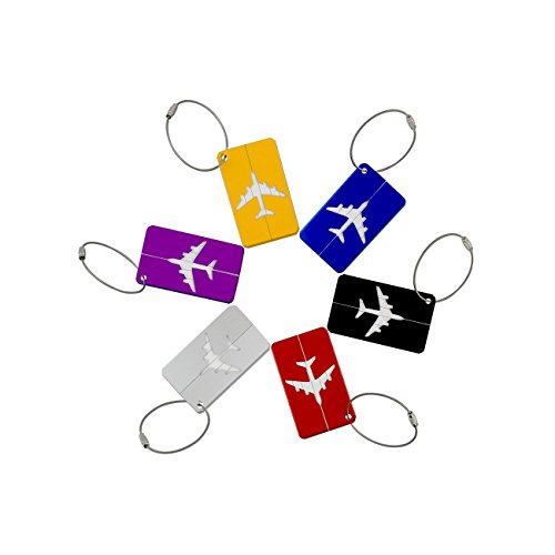 Wstorm Metal Aluminum Travel Luggage ID Tags Suitcase Bag Labels, Pack of 6 Assorted Colours