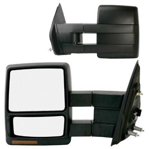 Fit System 61185-86F Ford F-150 Driver/Passenger Side Heated Power Extendable Towing Mirror with Turn Signal and Puddle Lamp, Pair