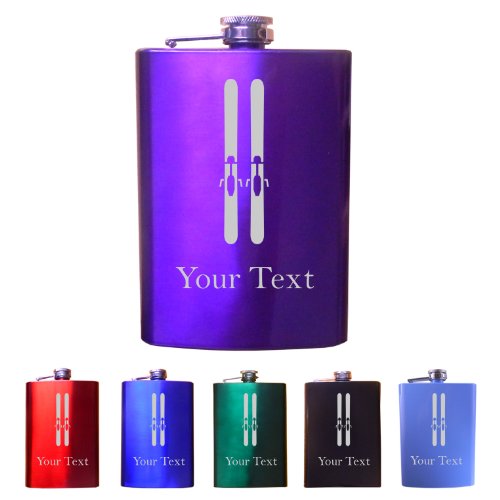 Personalized Custom Engraved Ski'S 8 Oz Stainless Steel Colored Pocket Hip Flask Gift - Contact Seller for Custom Text/Color or Leave a Gift Message at Checkout -