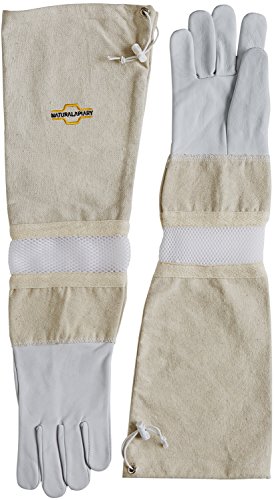 NATURAL APIARY® BEEKEEPING GLOVES - GOATSKIN - ADJUSTABLE - VENTED SLEEVES & STING PROOF CUFFS - Durable Leather - Extra Long Thick Sleeves - Money Back Guarantee
