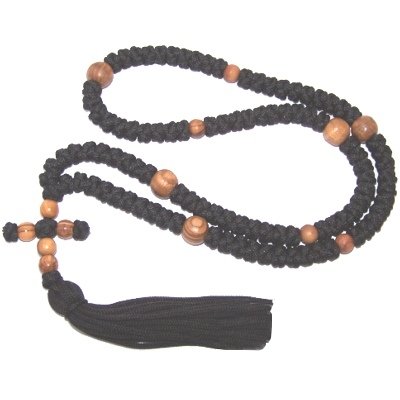 Knotted wool chotki Rosary - Komvoschinia (Komvoskíni) with olive wood beads (100 Knots 17)