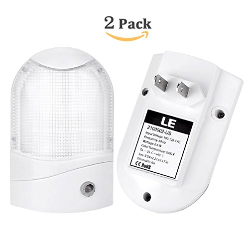 LE 6 LED Night Light With Dusk to Dawn Sensor, Plug-in Night Lights, Frosted Lens, Daylight White, 6000K, Wireless Nightlight, Security Light for Bedroom, Hallway, Pack of 2 Units