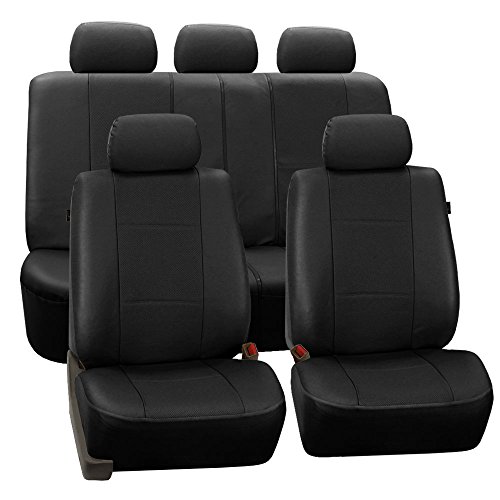 FH-PU007115 Deluxe Leatherette Car Seat Covers, Airbag compatible and Rear Split, Black color