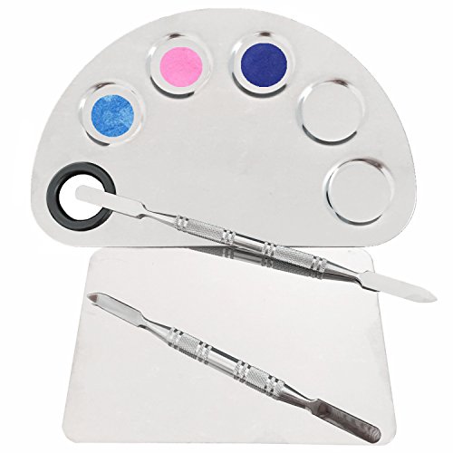 Stainless Steel Makeup Cosmetic Artist Five Holes Mixing Pallete Spatula - Pro Professional Makeup Nail-art Manicure Artist Tool for Blending Cosmetic Pigment Foundation Shades - Fengbao