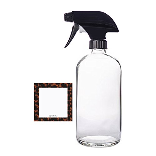 Large 16 Oz Empty Refillable Clear Glass Spray Bottle and Tortoise Shell Bottle Label