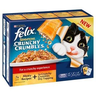 Felix Sensations Crunchy Crumbles Meat 7 Pouches + 28g Topping 728g