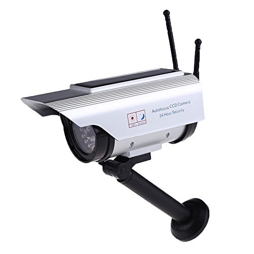 niceEshop(TM) Waterproof 2 Antennas Indoor Outdoor Solar Powered Dummy Security Camera(Silver)