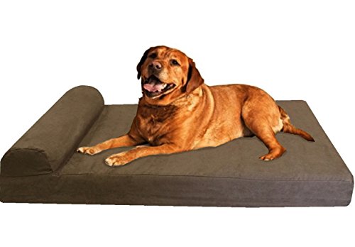 Dogbed4less HeadRest Orthopedic Memory Foam Pet Dog Bed with Waterproof Internal Case + Washable External Microsuede Brown Cover XXL 55 Length X 37 Width