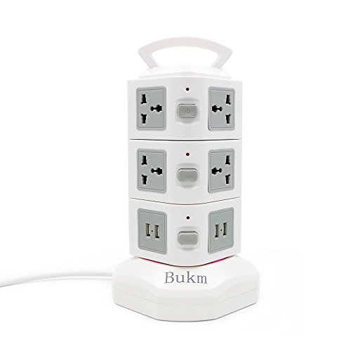 Bukm 10 Outlet Surge Protector Desktop USB Charging Station 6-Foot Power Cord with 4-Port USB Charging Ports for Android, Apple iOS, Windows Mobile, Smartphones, Tablets PC, Computer, Laptop and More