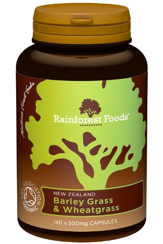 Rainforest Foods Organic New Zealand Barley Grass and Organic Wheatgrass Capsules 500mg Pack of 140