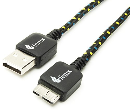 Fenix - 6.5 Feet /2 Meters - Nylon Braided [Black] USB 3.0 Data Sync & Charging Cord for Samsung Galaxy S5 & Samsung Galaxy Note 3