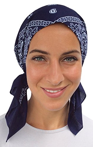 Classic Paisley Design Pre Tied Fitted Bandana Head Scarf (Navy)