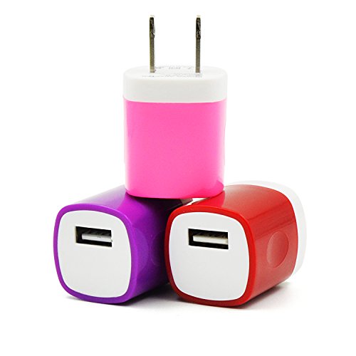 Eversame 3 Packs USB AC/DC 1.0A Universal Home Travel Power Charger Adapter For iPhone 6S Plus/5S/4S iPod Samsung Galaxy S6/5/4 edge Note 5/4/3 HTC LG Nokia and Most Android Phones(Pink Red Purple)