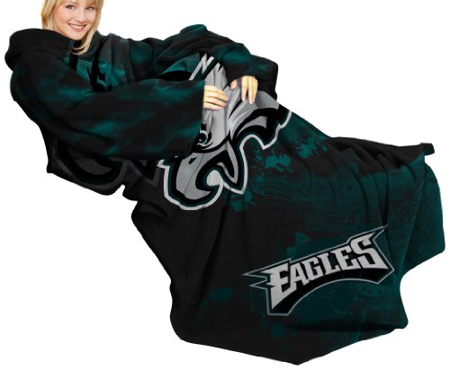 NFL Philadelphia Eagles Comfy Throw Blanket with Sleeves, Smoke Design