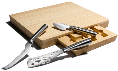 Amazon 3-Piece Stainless-Steel Cheese-Knife Set with Bamboo Cutting/Storage Board