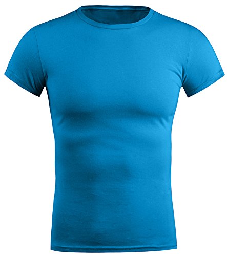 Mrignt Men's Cotton Round-collar Loose-fit Short Sleeve T-shirt(Blue,M )