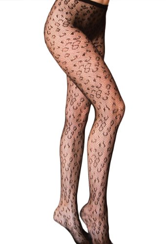 Womens Leopard Design Fishnet Pantyhose One Size Black