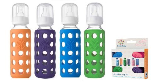 Lifefactory Glass Baby Bottles 4 Pack w/ Colored Caps (9 oz.)