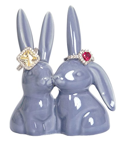 Bunny Rabbit Ring Holder, Purple Ceramic Engagement & Wedding Ring Holder, Measures 2.75Wx3.25Hx1.75D