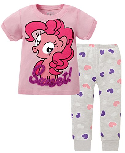 Phoebe Cat Girls Pajamas Cotton Short Sleeve T-Shirt with Pants Sleepwear Set (4T, Pink)