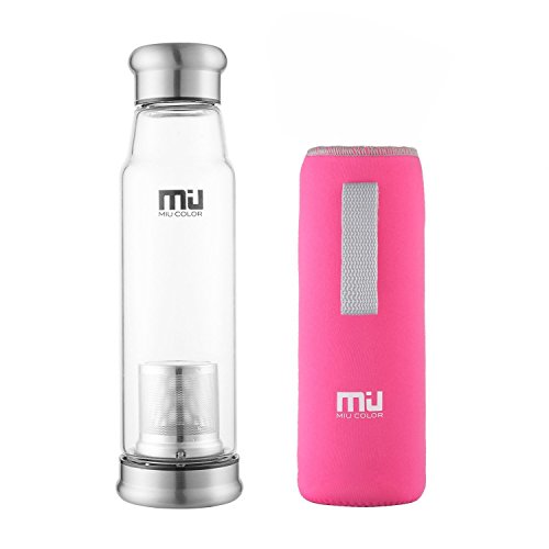 MIU COLOR® Newly-released Fashion Bigger Capacity Stylish Portable Handmade High Quality Crystal Glass Water Bottle?22oz with Tea Infuser Designed in Switzerland? (Rose)