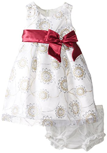 Nannette Baby-Girls Newborn 2 Piece Satin Floral Mesh Dress with Panty, White, 3-6 Months