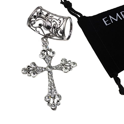 Silver Vintage Vintage Charm Flower Studded Crystals Cross Shape Jewelry Necklace Findings Pendant Scarf