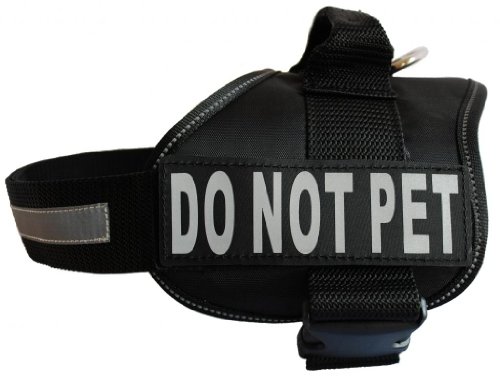Service DO NOT PET Dog Vest Harness with Removable velcro Patches and reflective trim. Purchase comes with 2 DO NOT PET reflective velcro pathces. Please measure dogs girth before purchase