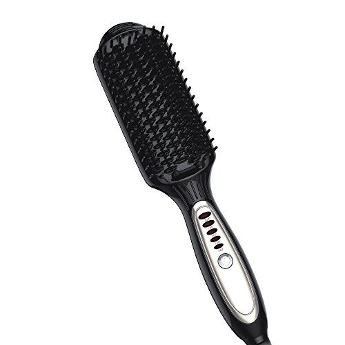 YOPO Hair Straightener Brush Straightening Styling Comb for Silky Frizz-free Hair Ceramic Heating Detangling Hair Brush(Adjustable Temperature, Auto 1-hour Lock, Anti-Scald)(Black)