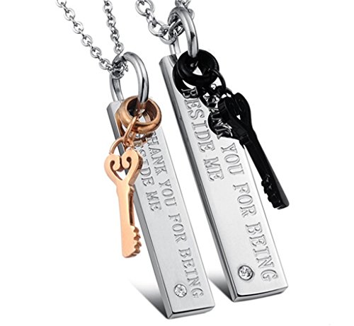 ZX Jewelry Stainless Steel Matching Set Couples Key Pendant Necklace for Her with Chain