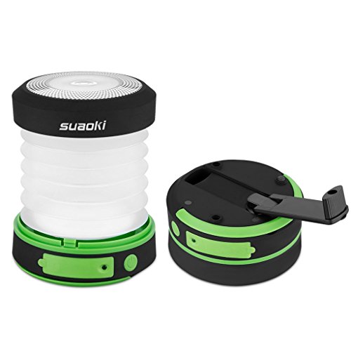 Suaoki Camping Lantern Led Light Flashlight Rechargeable Battery (Powered By Hand Crank and USB Charging) Collapsible Ultra Compact Great for Hiking Camping Tent Garden Patio etc green