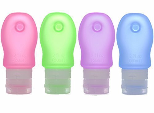 iNeibo Silicone Travel Bottles 2oz 4 Pack - ?TSA Airline Carry-On Approved? - Squeezable & Refillable Travel Containers For Shampoo, Conditioner, Lotion, Toiletries