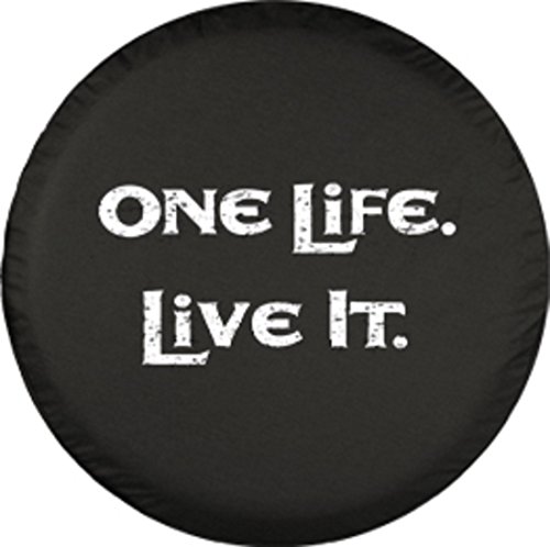32 One Life Live It - Spare Tire Cover - (Black Denim Vinyl) - White Print