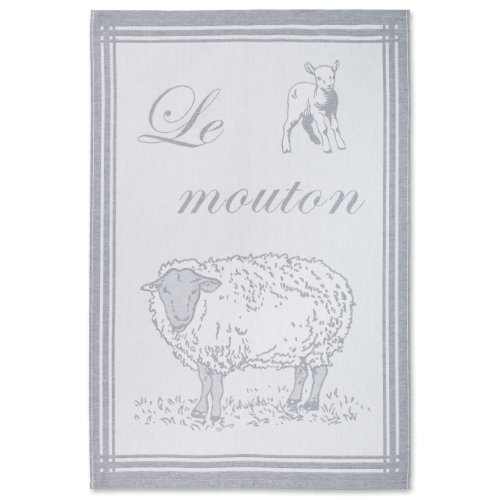 Coucke French Jacquard Cotton Kitchen Dish Towel Farm Animal Collection, The Sheep PJ Pattern, 19 by 29-Inch, Black