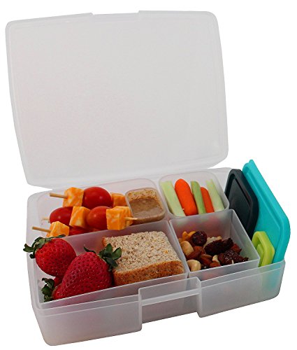 Leak Proof Lunch Containers Designed with Style Bento Lunch Box with 5 Containers, Different Size Compartments with Lids (Boys)