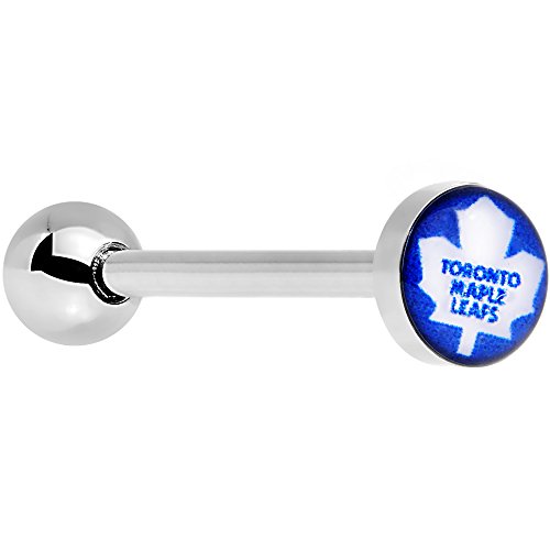 Officially Licensed NHL Stainless Steel Toronto Maple Leafs Logo Tongue Ring