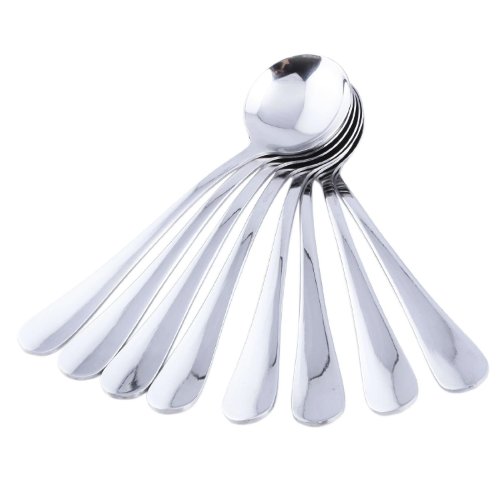 LifeGlow Stainless Steel Round Table Spoons, Large Soup Spoons, Set of 8