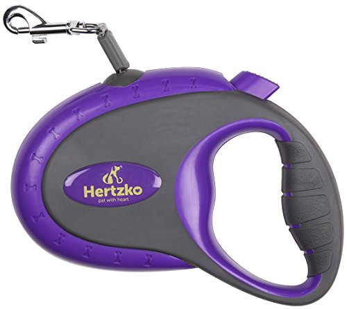 Heavy Duty Retractable Dog Leash By Hertzko - Great for Small & Medium Dogs up to 44lbs - Strong Nylon Ribbon Extends 16ft