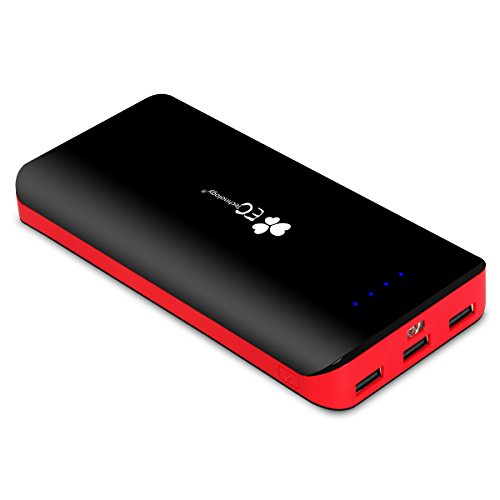 EC Technology® 2nd Gen Ultra Capacity 22400mAh Portable Power Bank with 3-port for Apple iPad iPhone 6s, 6s Plus, Samsung Google Nexus LG HTC Motorola and other USB Powered Devices - Black and Red