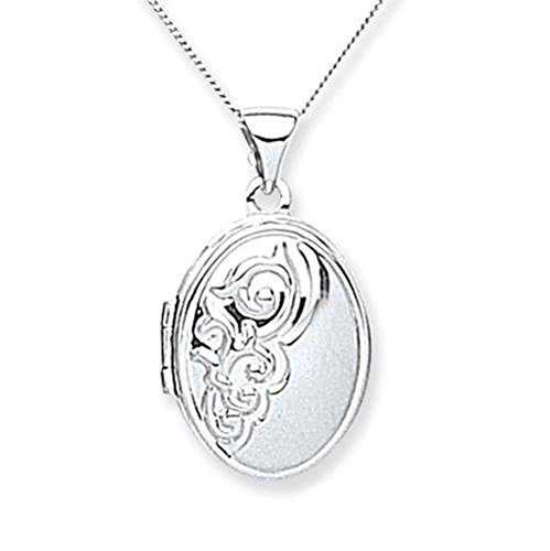 Tower Jewellery 9 ct White Gold Half Embossed Locket on Chain of Length 46 cm