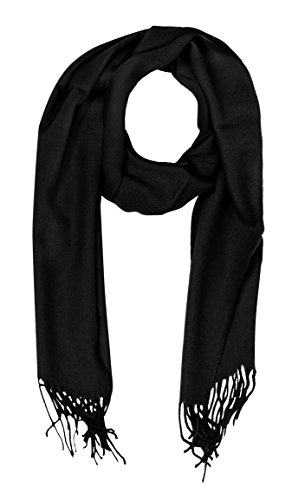 Peach Couture - Unisex Luxury Cashmere Feel Plaid - Solid Tassel End Warm Scarves (Black Solid)