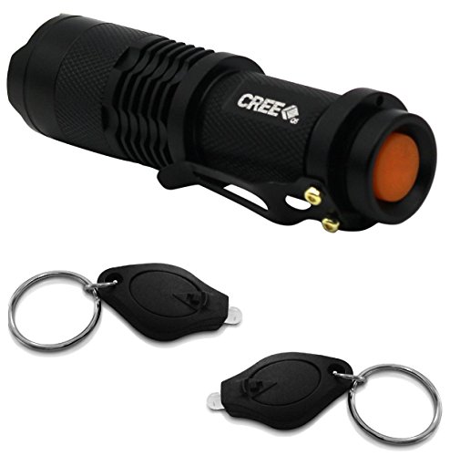 Finware Authentic CREE Q5 LED Flashlight 5 Mode + 2 Ultra Bright Photon Mini LED Keychain Lights