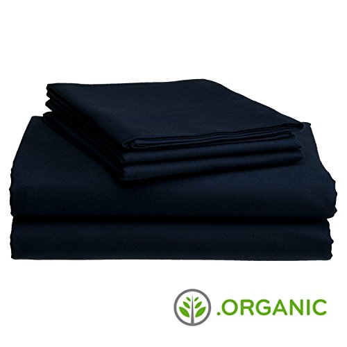 100% Organic Cotton Sateen 600TC 4 Piece Sheet Set w/Gift Box - Queen - Navy Blue