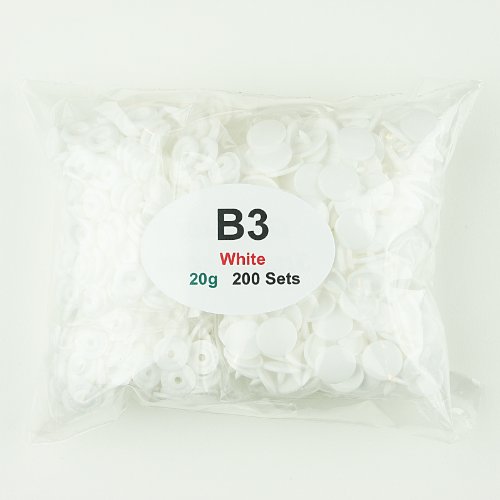 200 Sets of B3 Glossy WHITE - SIZE 20 (1/2) - KAM Plastic/Resin Snaps for Diapers/Bibs/Cloth/PUL