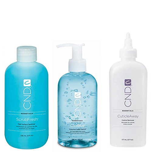 CND Essentials Nail PREP PACK Cool Blue Cuticle Away Scrub Fresh Sanitizer Clean
