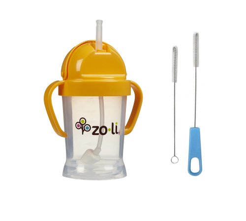 Zoli Bot Straw Sippy Cup with Sippy Cup Cleaner - Orange
