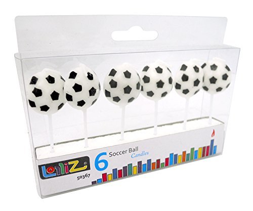 LolliZ® Birthday Candles Soccer Balls. Pack of 6. White w/ Black