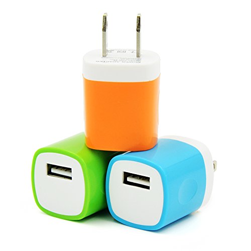 Eversame 3 Packs USB AC/DC 1.0A Universal Home Travel Power Charger Adapter For iPhone 6S Plus/5S/4S iPod Samsung Galaxy S6/5/4 edge Note 5/4/3 HTC LG Nokia and Most Android Phones(Orange Green Blue)