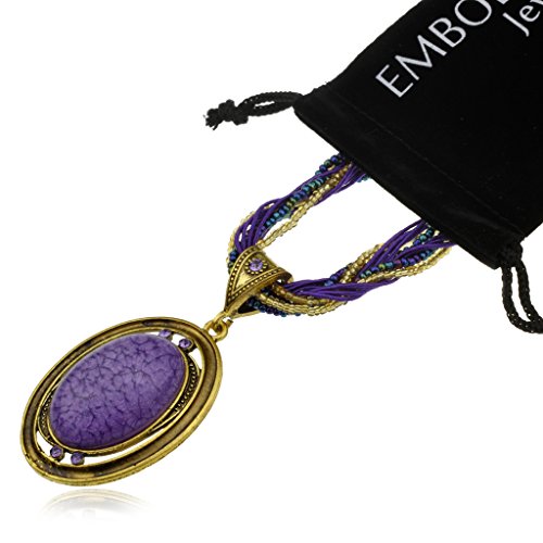 Style Twist Necklace with Retro Purple Opal Oval Kallaite Pendant for Women
